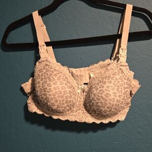 Leopard Print Lace Trim Nursing Bra